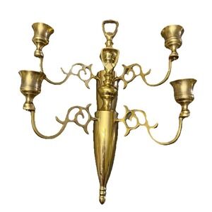 Vintage Brass Wall Candle Sconces Pair 2 Arm Hollywood Regency Gold Decor